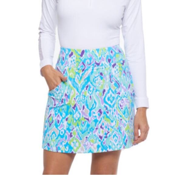 Ibkul Skirt Womens Small Blue Green Tillie Pull On Athletic Golf Zip Pockets - Picture 1 of 11